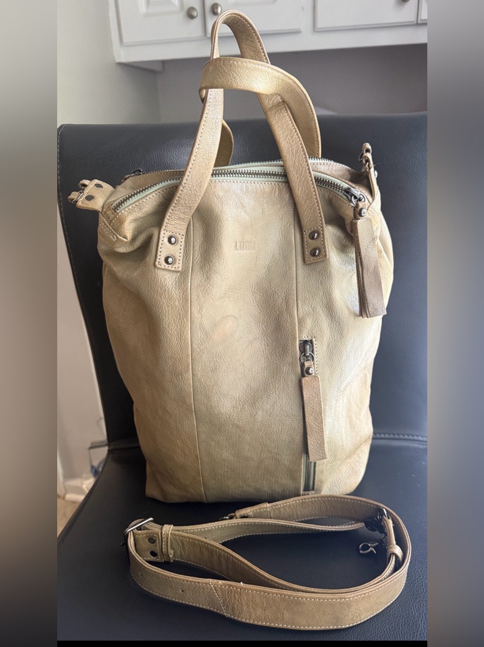 LUMI GENUINE Leather Tote Bag in Olive Green - Stylish Everyday Carry